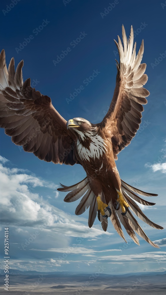 Harpy Eagle Flying with Blue Sky Background, Realistic Photo, Pattern Background, Wallpaper, Cover and Screen for Smartphone, Cell Phone, Computer, Laptop