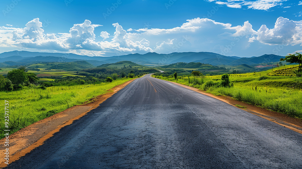 a beautiful asphalt road passing through green landscape, wallpaper, background 