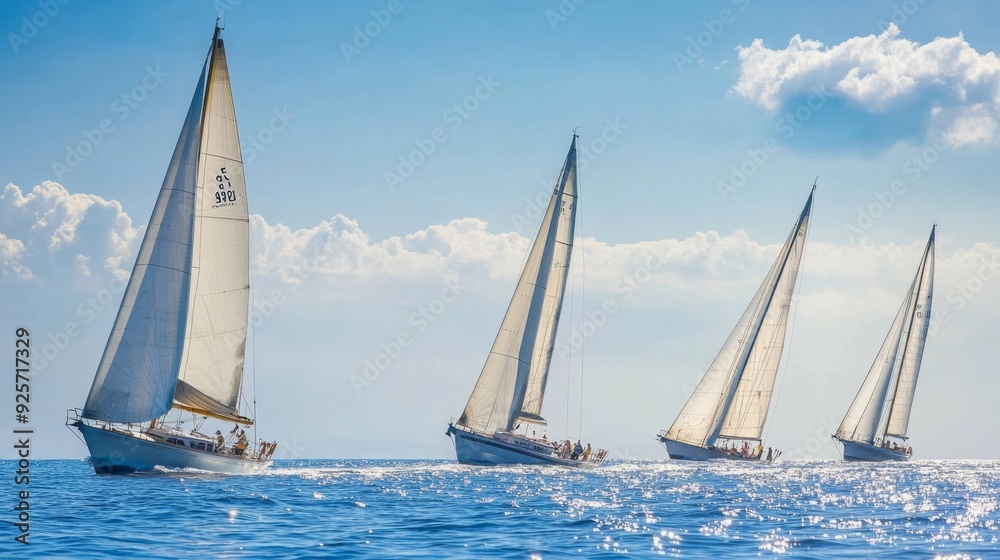 Fototapeta premium Sailing Rendezvous: A Series of Yachts and Ships in a Competitive Regatta on the Open Seas