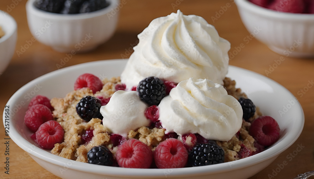 mixed berry crumble with whipped cream mixed berry crumble with whipped cream