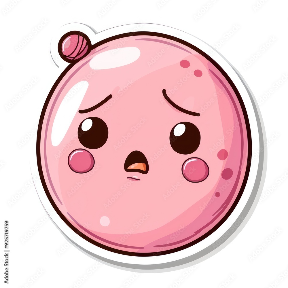 Fototapeta premium A cute pink balloon character with a sad expression, designed in a cartoon style.
