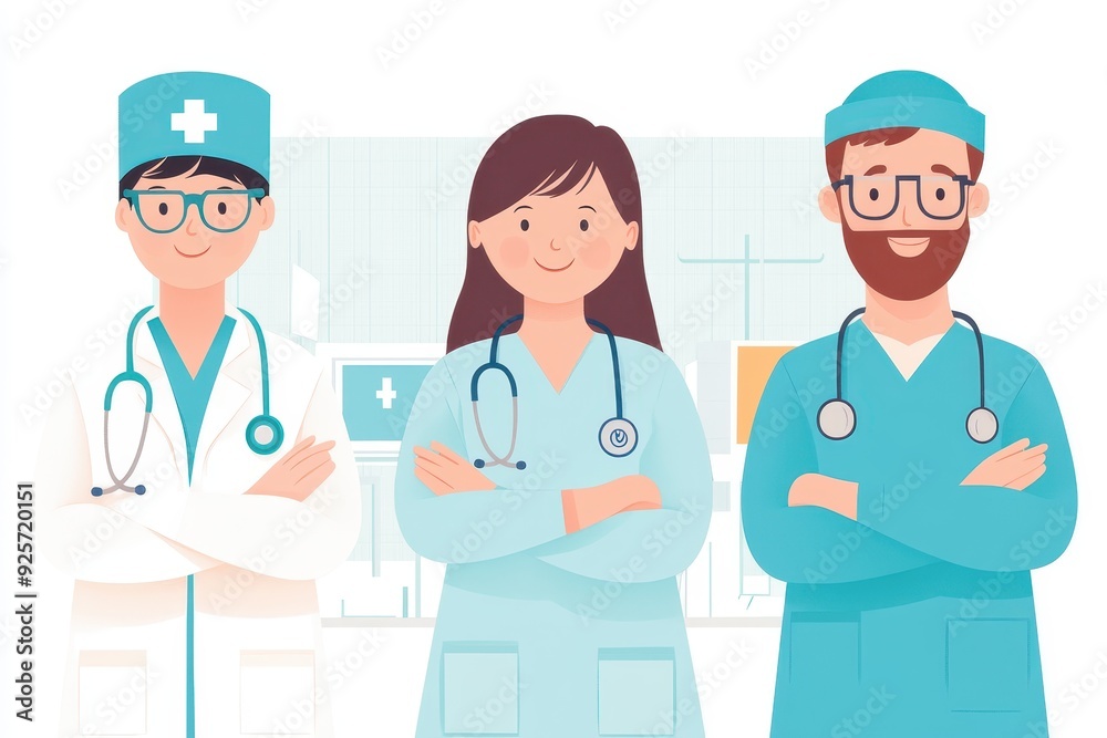 Healing Hands: Vector Collage of Medical Staff in Auto-Traced Hospital Interiors with Scanned Textures and Healthcare Colors Healing Hands: Vector Collage of Medical Staff in Auto-Traced Hospital Interiors with Scanned Textures and Healthcare Colors