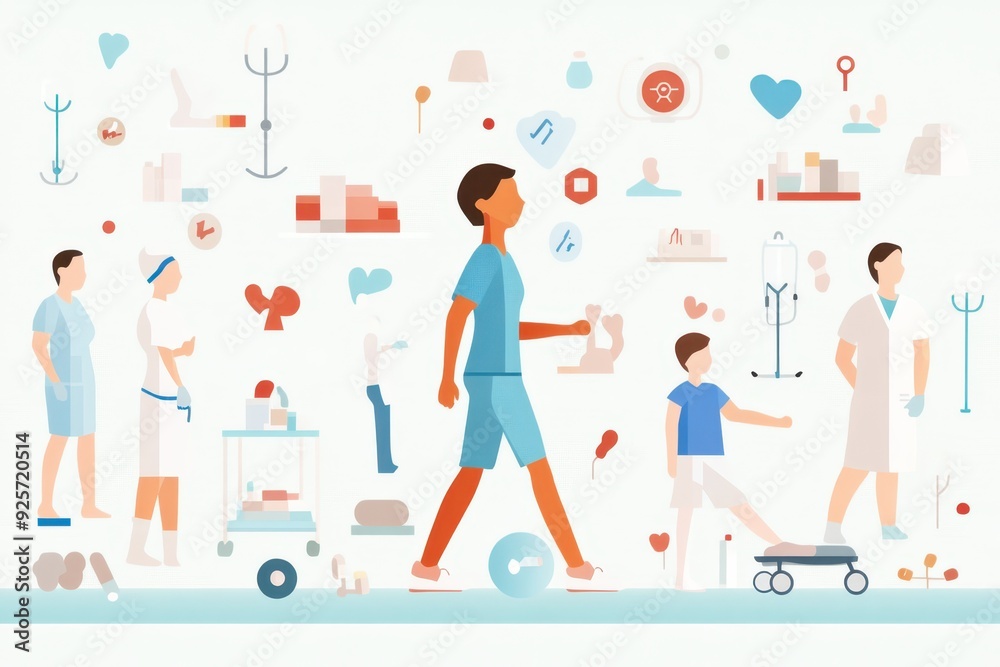 Holistic Rehabilitation Vector Collage: Hand-Drawn Icons & Auto-Traced Therapy Scenes with Healing Colors