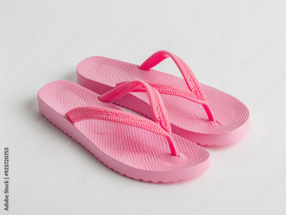 Pink female flip flops on white background Pink female flip flops on white background