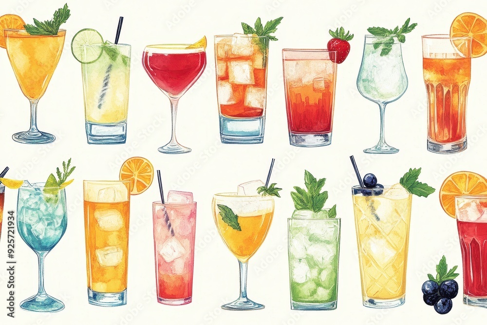 Vibrant Hand-Drawn Cocktail Icons Collage with Auto-Traced Bar Scenes and Textures in Lively Colors Vibrant Hand-Drawn Cocktail Icons Collage with Auto-Traced Bar Scenes and Textures in Lively Colors
