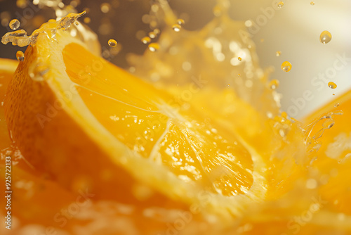 A close-up shot of a freshly sliced orange, capturing the vibrant and juicy texture of the fruit. 