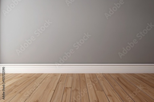 Grey Wall with White Baseboard and Wooden Floor