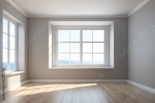 Empty Room with Bay Window and Wooden Floor