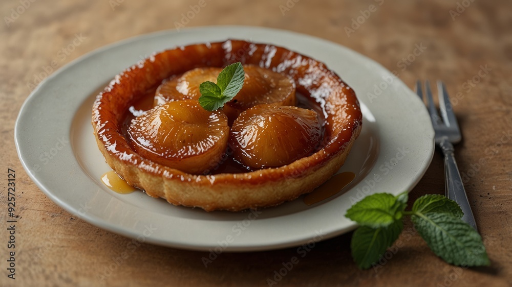 tarte tatin served on a ceramic plate tarte tatin served on a ceramic plate