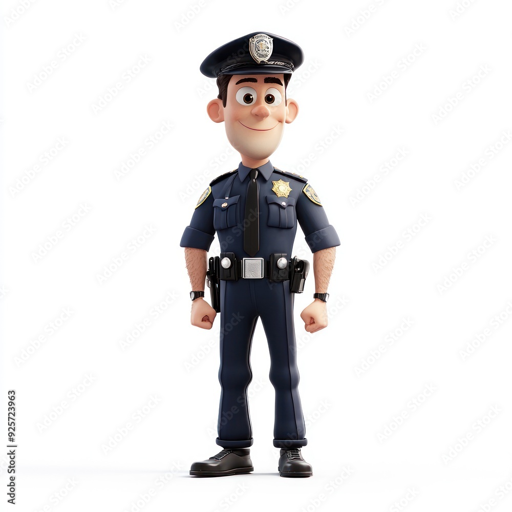 A cartoon police officer standing confidently in a uniform. A cartoon police officer standing confidently in a uniform.