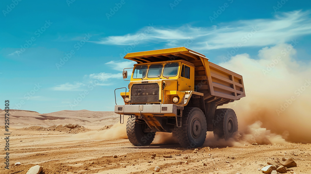 Yellow mining truck on an open desert. Yellow mining truck on an open desert.