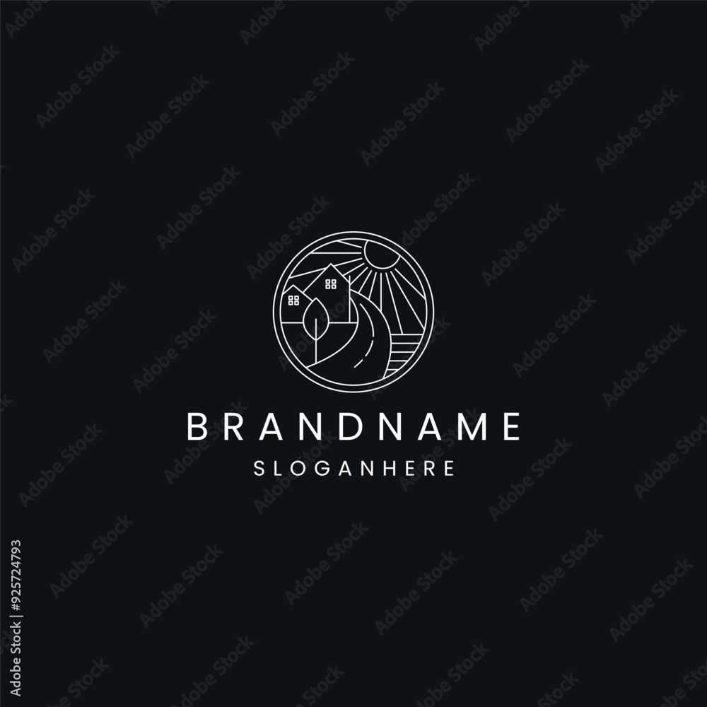 Farm House vector logo line on black background Farm House vector logo line on black background