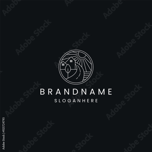 Farm House vector logo line on black background