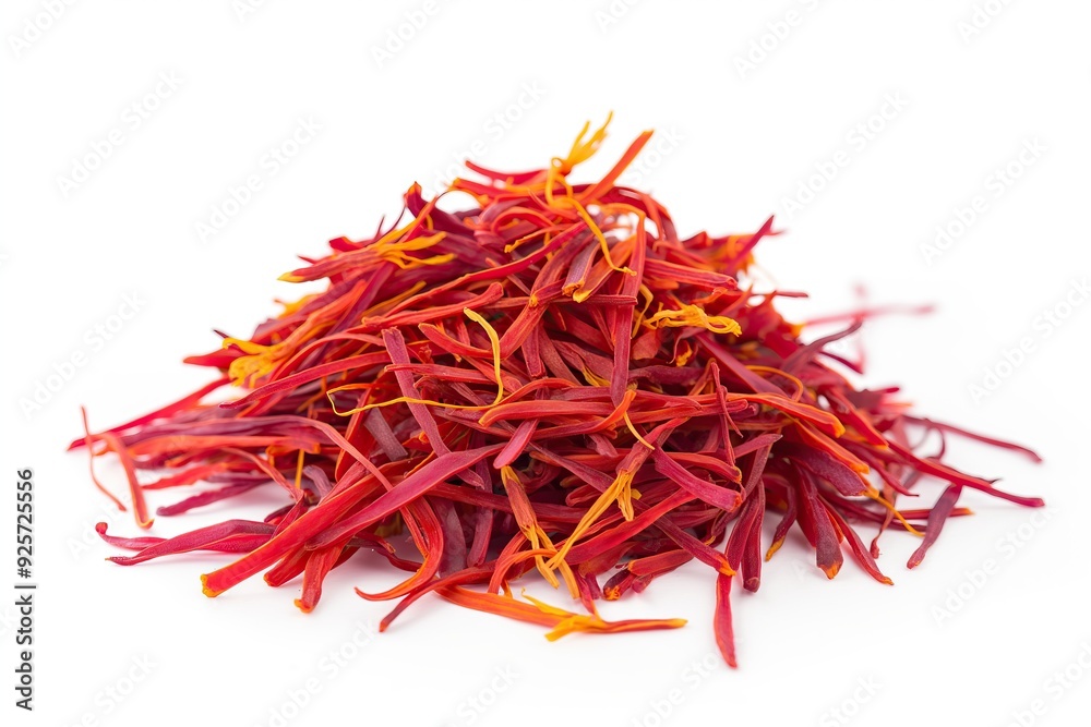 Fototapeta premium Saffron spice isolated on white background. Macro studio shot.