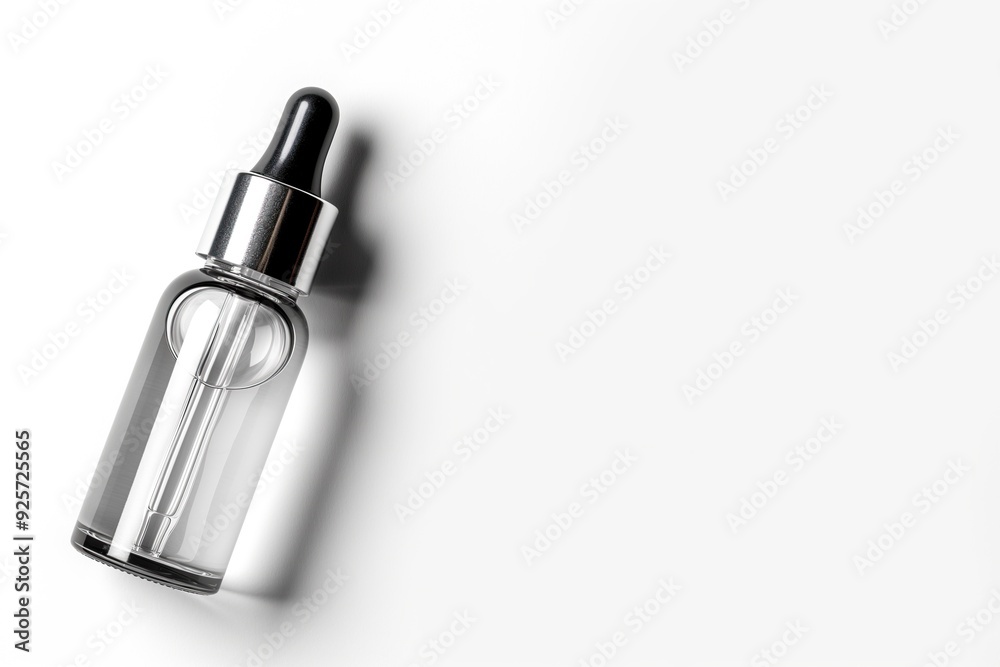 Bottle with facial serum on white background, top view Bottle with facial serum on white background, top view