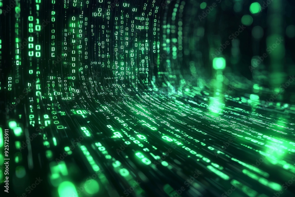 Green Dark Binary Code with Data Streaming Background created with Generative AI Green Dark Binary Code with Data Streaming Background created with Generative AI
