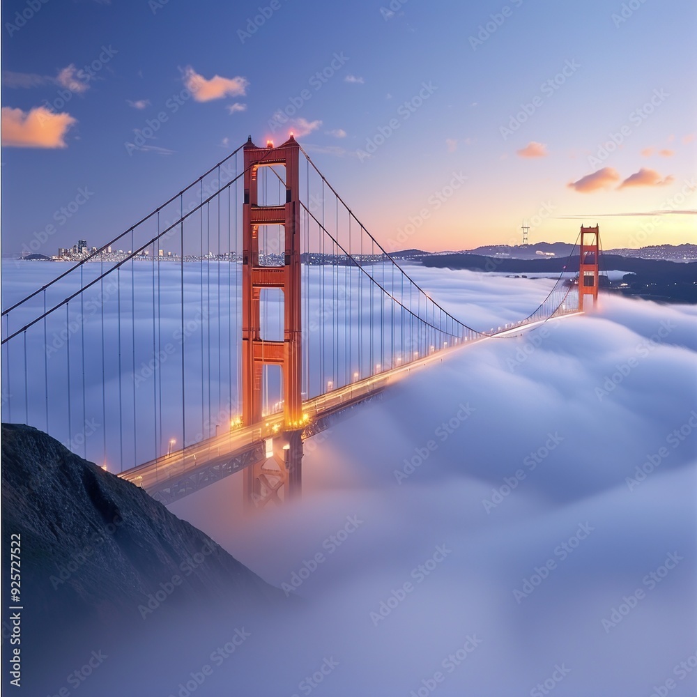Fototapeta premium Golden Gate Bridge Shrouded in Fog, San Francisco