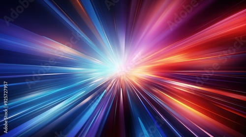 Abstract background of blue and red light streaks converging towards a bright center.