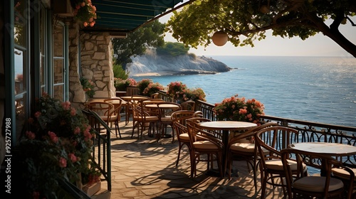 A picturesque ocean vista seen from a restaurant.