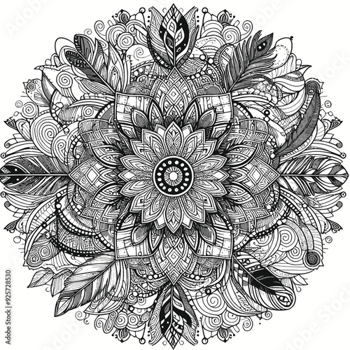 A large, detailed mandala with dreamlike patterns, featuring stars vector