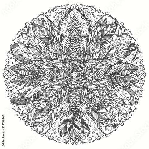 A large, detailed mandala with dreamlike patterns, featuring stars vector