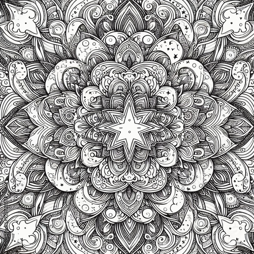 A large, detailed mandala with dreamlike patterns, featuring stars vector