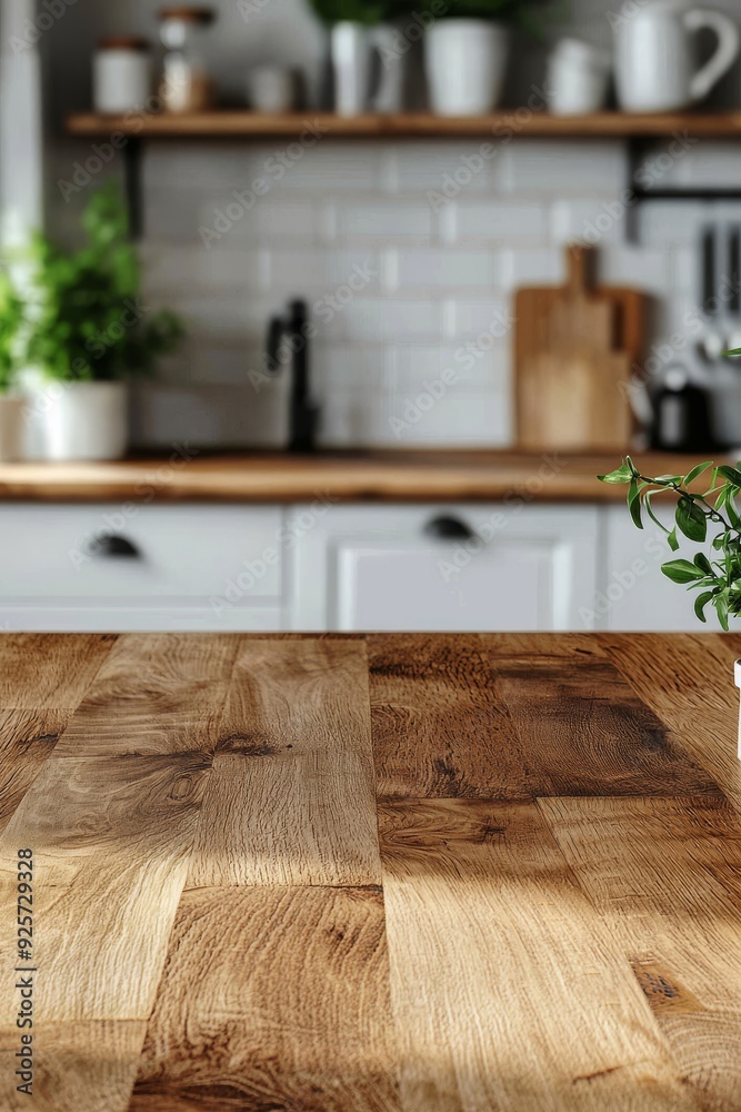 Bright kitchen scene, wooden table, the background is a blurry, simple and clean scene, it adopts a hyper-realistic photography style Bright kitchen scene, wooden table, the background is a blurry, simple and clean scene, it adopts a hyper-realistic photography style