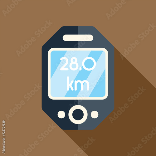 Free Download Electronic device showing distance in kilometers for cycling or running workout with long shadow design - GFXLoad