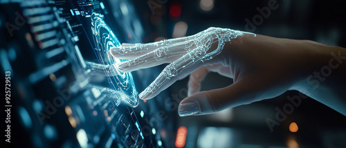 Closeup hand using computer advancing AI capabilities artificial intelligence photo