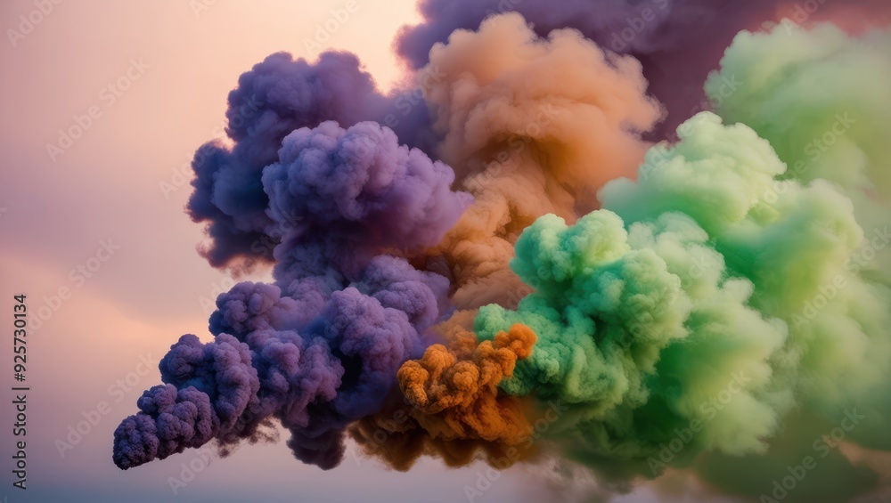 Vibrant smoke clouds in various colors create a dramatic and artistic atmosphere, suitable for creative designs and festive celebrations Vibrant smoke clouds in various colors create a dramatic and artistic atmosphere, suitable for creative designs and festive celebrations