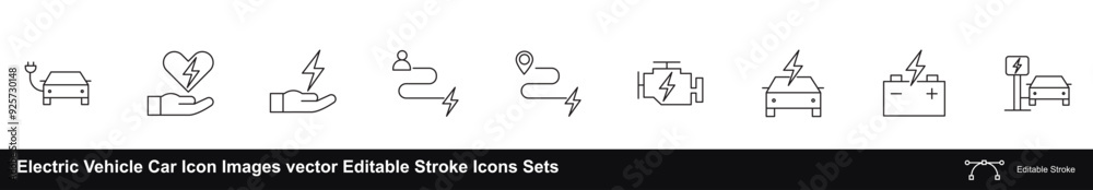 Electric Vehicle car Icon Images vector Editable Stroke Icons Sets Electric Vehicle car Icon Images vector Editable Stroke Icons Sets
