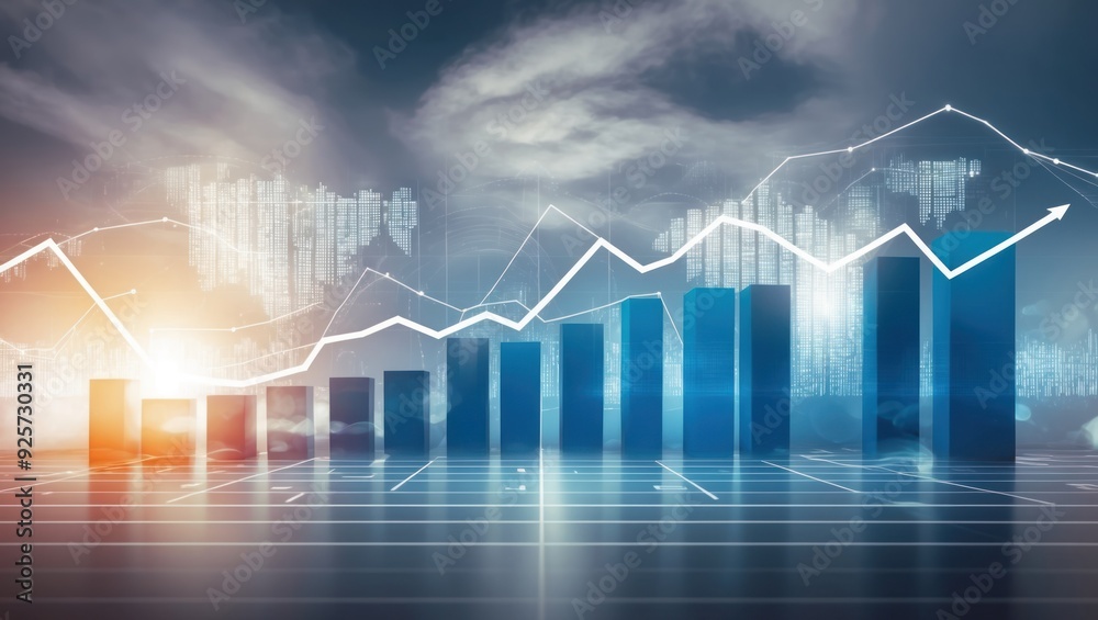 Dynamic financial growth visualization with colorful charts and graphs representing market trends and business success in a professional atmosphere Dynamic financial growth visualization with colorful charts and graphs representing market trends and business success in a professional atmosphere