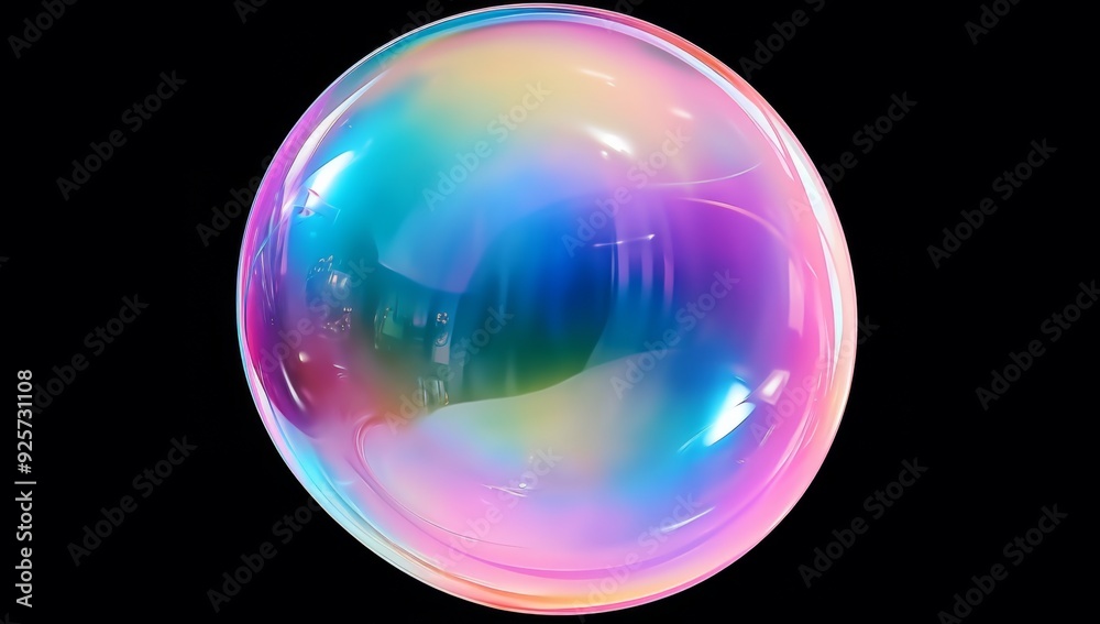Obraz premium A rainbow soap bubble isolated on a black background