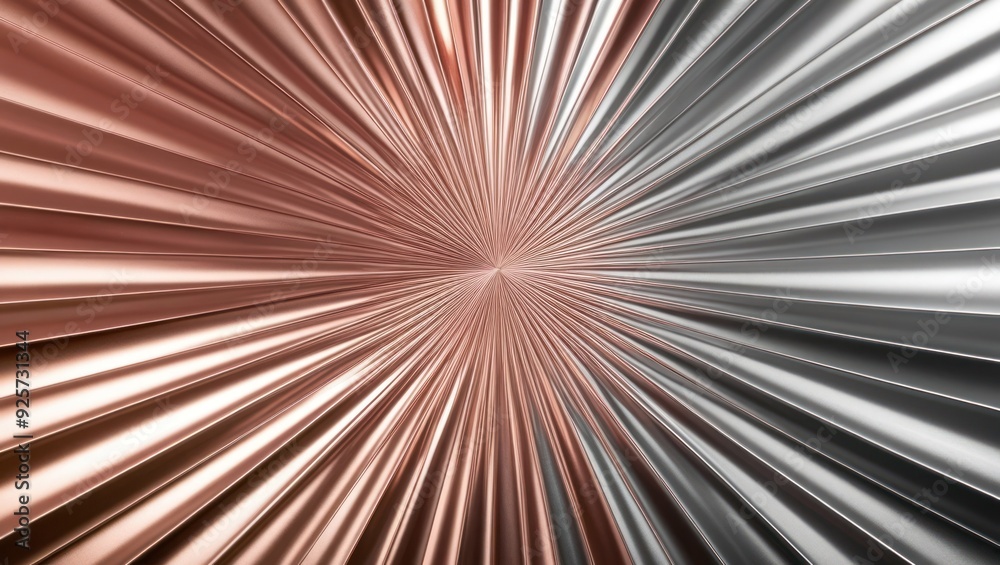 Fototapeta premium Striking metallic abstract design featuring radial lines converging towards a center, evoking a sense of depth and dynamic motion in modern aesthetics
