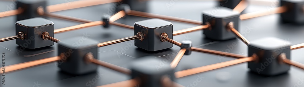 Close-up view of interconnected geometric shapes and lines illustrating concept of connectivity and technology. Close-up view of interconnected geometric shapes and lines illustrating concept of connectivity and technology.