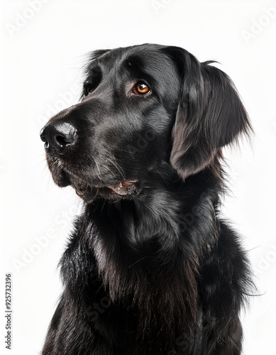 フラットコーテッド・レトリーバーのポートレート（Flat-Coated Retriever portrait on white background） 