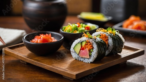 stock photography spicy tuna temaki served aesthetically in a wooden plate and table