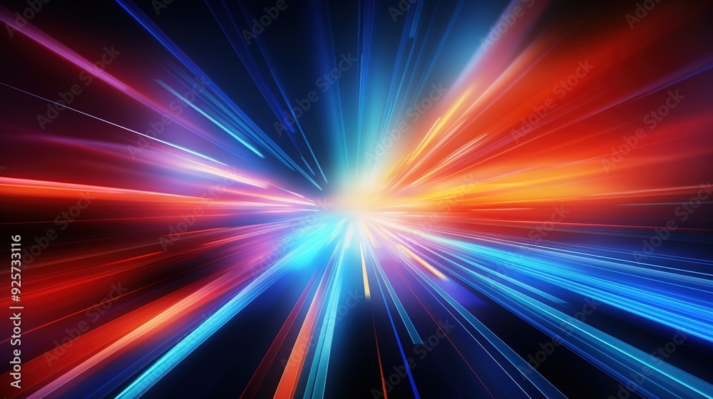 Abstract background of red, blue, and yellow light streaks converging in the center. Abstract background of red, blue, and yellow light streaks converging in the center.