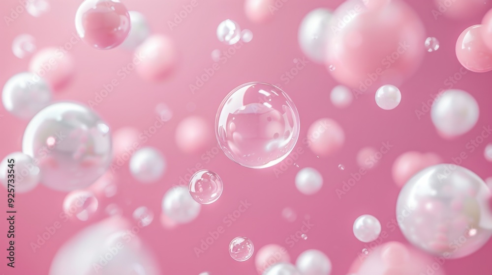 Pink bubbles floating on a light pastel background Pink bubbles floating on a light pastel background