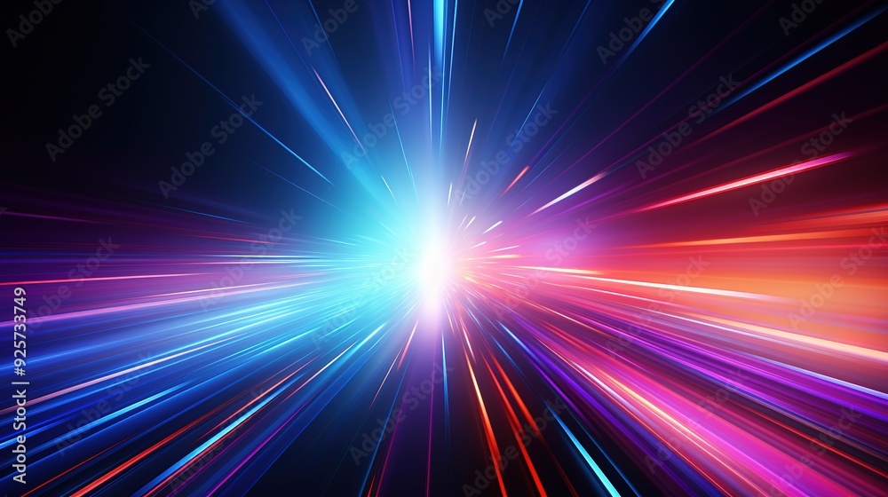 Abstract background with blue and red light streaks converging. Abstract background with blue and red light streaks converging.