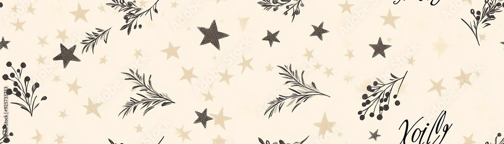 Chic Christmas seamless pattern with elegant script words like Joy and Noel intertwined with mistletoe and stars on a neutral background Chic Christmas seamless pattern with elegant script words like Joy and Noel intertwined with mistletoe and stars on a neutral background