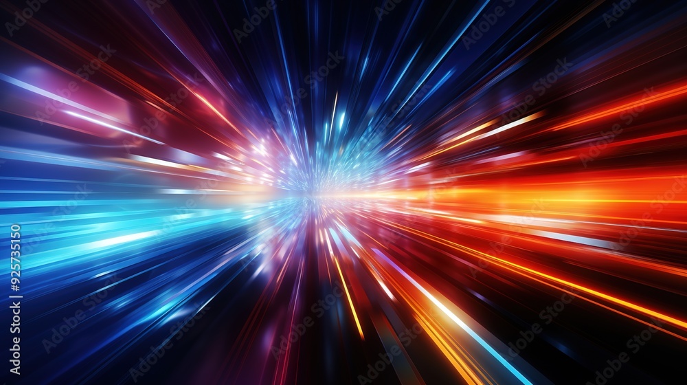 Abstract background with bright blue and orange stripes converging in the center. Abstract background with bright blue and orange stripes converging in the center.
