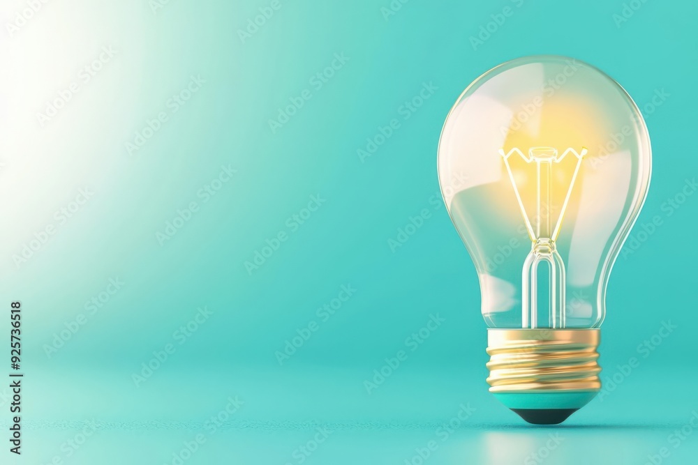 Minimalist light bulb on a turquoise backdrop, symbolizing creativity, innovation, and ideas in a modern design.