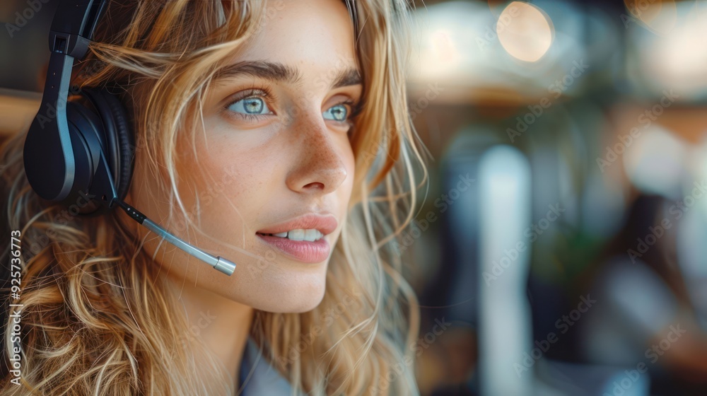 Blond Call Center Agent Working with Operators in Office - Vertical Side View Blond Call Center Agent Working with Operators in Office - Vertical Side View