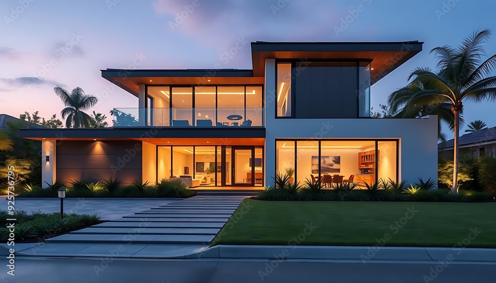 A large modern house with a lot of windows