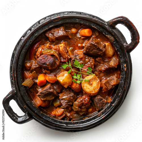 a pot of stew with meat and vegetables photo