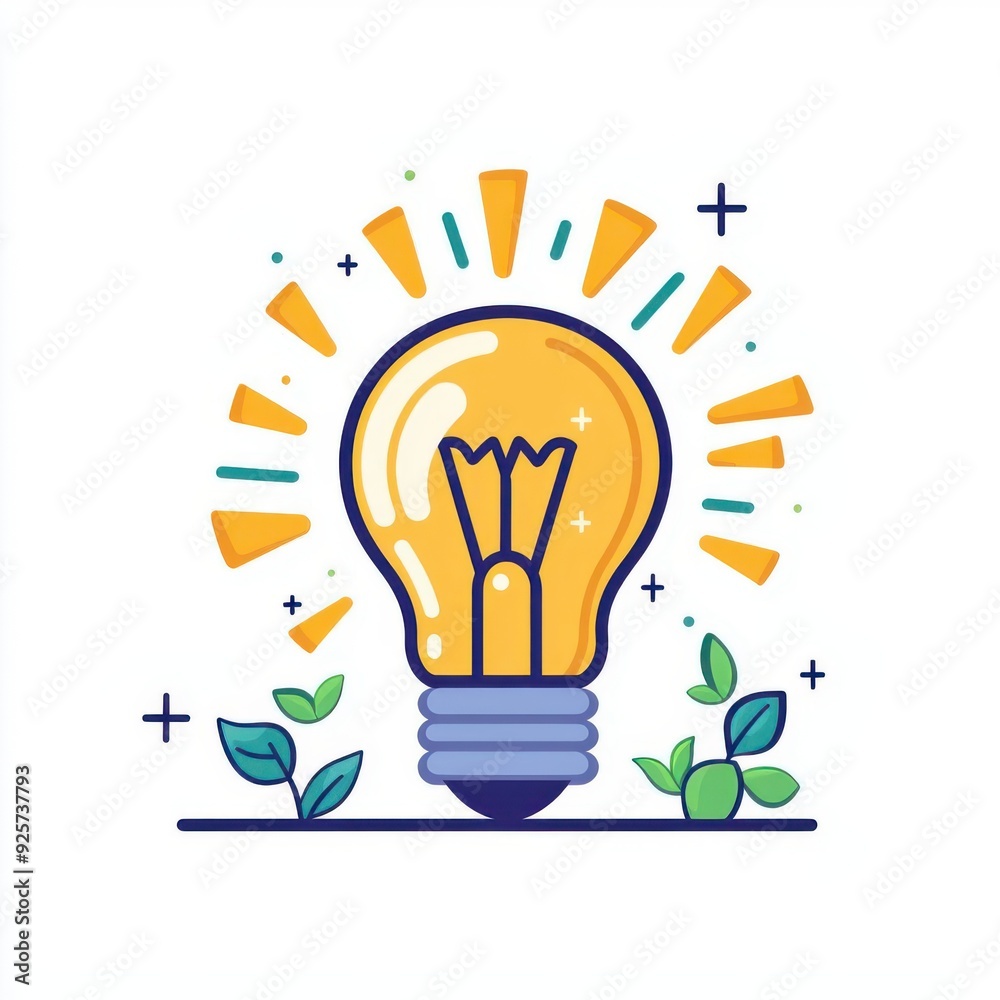 A vibrant light bulb illustration symbolizing creativity and innovation, surrounded by leaves for an eco-friendly touch. A vibrant light bulb illustration symbolizing creativity and innovation, surrounded by leaves for an eco-friendly touch.