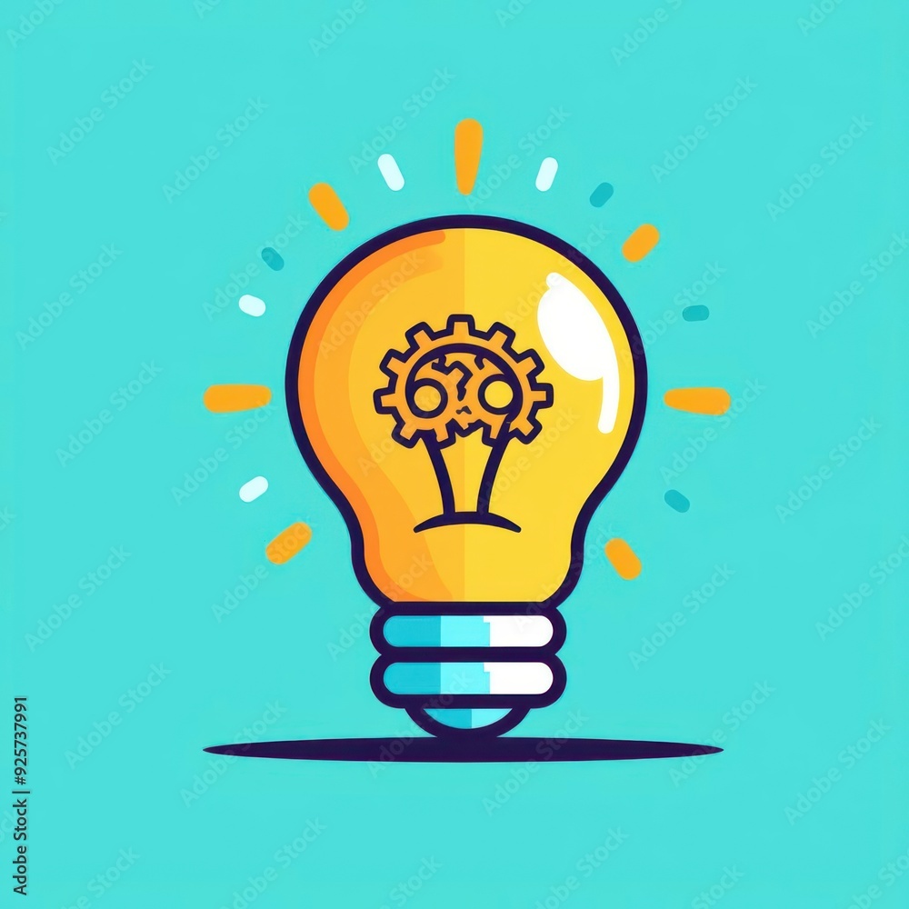 Bright light bulb illustration with gear design, symbolizing innovation, ideas, and creativity in a vibrant color scheme.