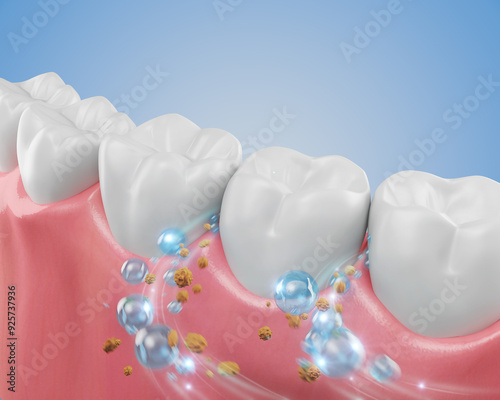 clean teeth remove bacteria, tooth and mouth wash or oral rinse 3d rendering.