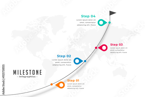 infographic milestone route map template with colorful location pointer